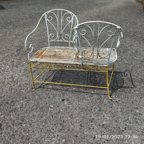 38B - A Vintage White Painted Metal Garden Love Seat