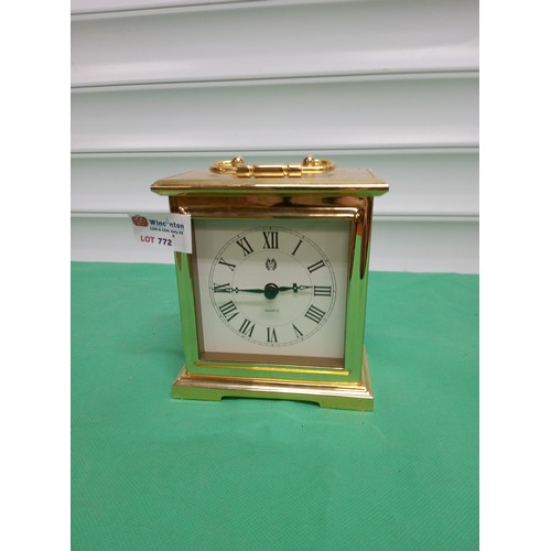 772 - Carriage Clock 14cm Tall, 12cm Wide