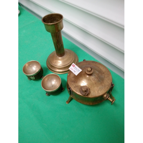 775 - Vintage Primus Cooking Stove Base, Brass Candle Stick Holder and Brass Egg Cups