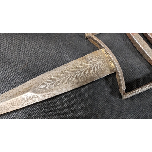 1623 - A 19th Century Indian Katar Punch Dagger with Blade and Scabbard adorned with Niello Like Vine Work ... 