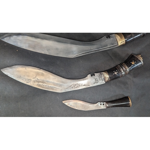 1631 - 2 Authentic Gurkha Nepalese Bone Handled Kukri Knives with Brass Pommels. One with Wooden and Leathe... 