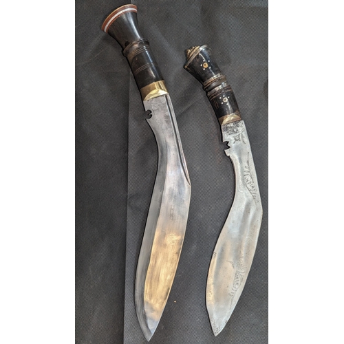 1631 - 2 Authentic Gurkha Nepalese Bone Handled Kukri Knives with Brass Pommels. One with Wooden and Leathe... 