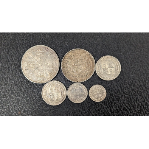 899 - Queen Victoria Silver Double Florin, Half Crown, Shillings x 2, Sixpence and 3D Coins