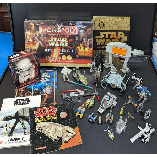 1466 - An Assortment of Star Wars Collectables including Sealed Monopoly, Toys and Stickers etc