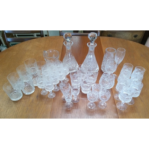 702 - Large Matching Collection of Lead Crystal Glass Ware including Decanters, Jugs and Whiskey Tumblers,... 