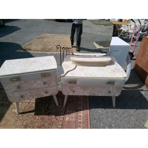 967 - 2 Drawer Dressing Table with Mirror and 3 Drawer Chest with Formica Tops and Leather Fronted Drawers... 