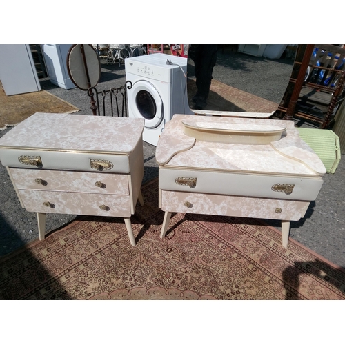 967 - 2 Drawer Dressing Table with Mirror and 3 Drawer Chest with Formica Tops and Leather Fronted Drawers... 