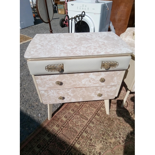 967 - 2 Drawer Dressing Table with Mirror and 3 Drawer Chest with Formica Tops and Leather Fronted Drawers... 