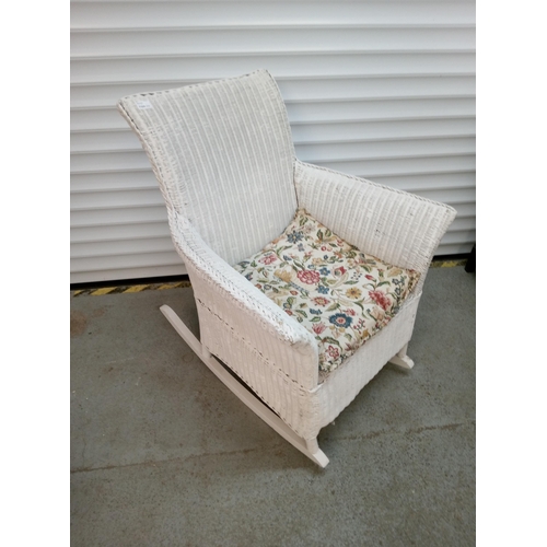 Lloyd Loom Style White Painted Wicker Rocking Chair. Needs attention.