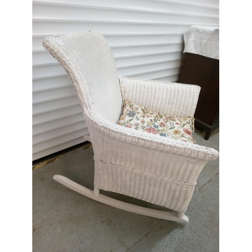 Lloyd Loom Style White Painted Wicker Rocking Chair. Needs attention.