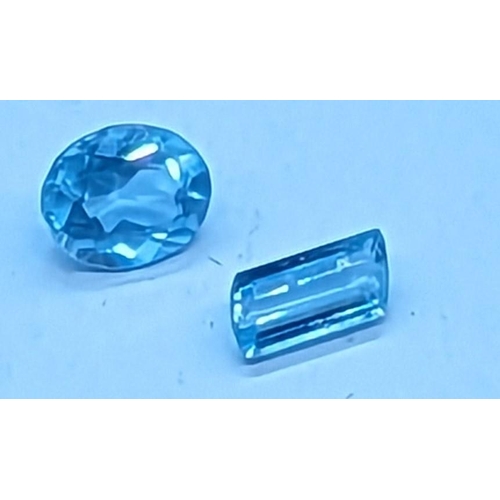 759 - Two unmounted aquamarine gemstones.  2.66ct [1.68ct oval / 0.98ct parallelogram]