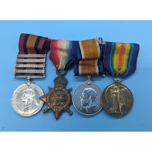 1501B - A Boer War and Great War Medal Group : Anglo Boer War Queens South Africa Medal Engraved Pte F Harri... 