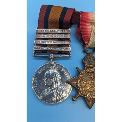 1501B - A Boer War and Great War Medal Group : Anglo Boer War Queens South Africa Medal Engraved Pte F Harri... 