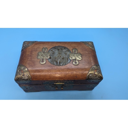 970 - An inlaid and Brass Bound Jewellery Box and Contents