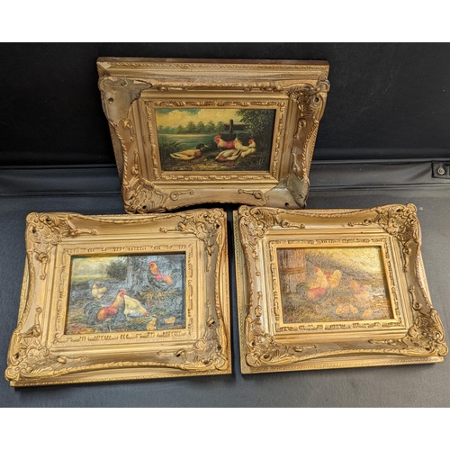 917 - 3 x Framed Pictures of Chickens ( Damage to 1 x Frame)