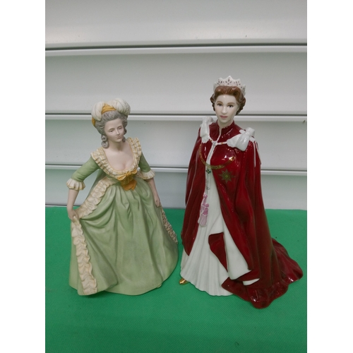 865 - Royal Worcester Queens 80th Birthday Figure and Franklin Porcelain Marie Antoinette Figure.