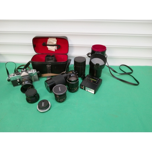 670 - Petri TTL Camera with Assorted Lenses and Attachments including Petri 1.2:8/50mm, Tamron 75-250mm, S... 