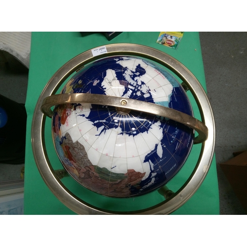 701 - Gem Stone Globe on Brass Stand with Compass in Base. 50cm x 45cm x 45cm.