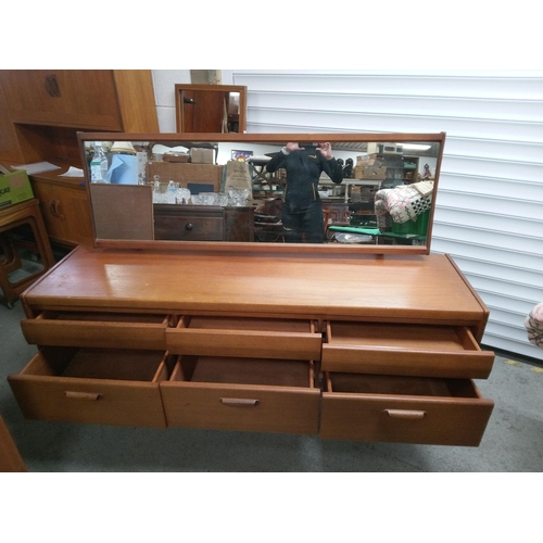 954 - Mid Century 6 drawer Dressing Table with Mirror. 114cm H x 156cm W x 48cm D.