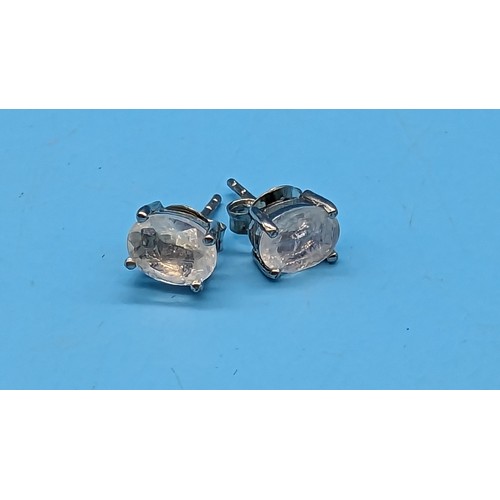 770 - Pair Oval Moonstone Studs Set In Silver