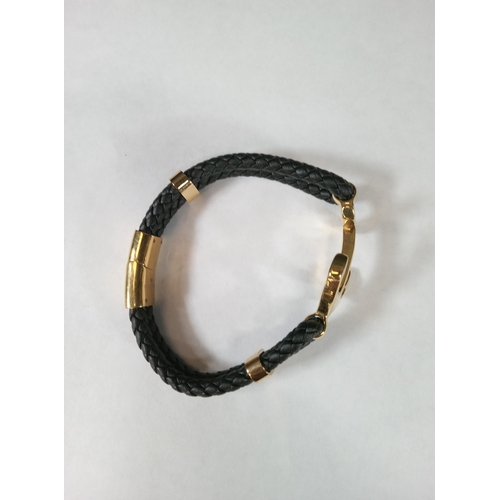 737 - Black Leather Effect Rope Bracelet with Gold Coloured Anchor