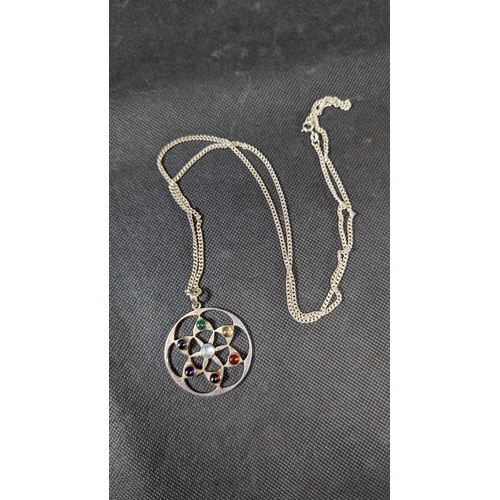 801 - A 925 Silver and Semiprecious Stone Pendant Necklace - 40 Grams