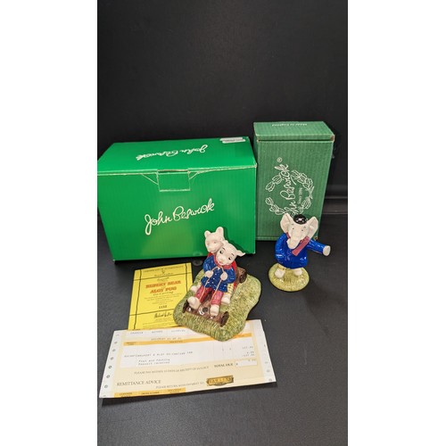 869 - 2 x John Beswick Rupert Bear figurines: Rupert Bear and Algy Pug Go Go Carting and Edward Trunk Show... 