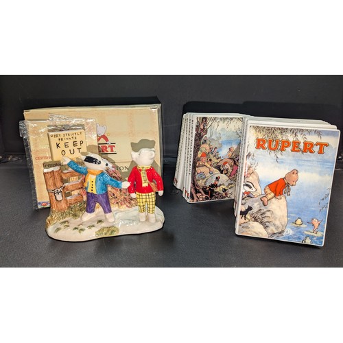 871 - Royal Doulton Rupert Bear Figurine - Tempted To Trespass, and 2 x Rupert Bear Wedgewood Money Box Bo... 