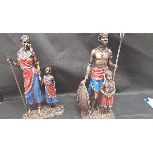 706C - 2 Large Resin Masai 2003 Leonardo Collection Figurines approx 50cm, some damage to spear as pictured