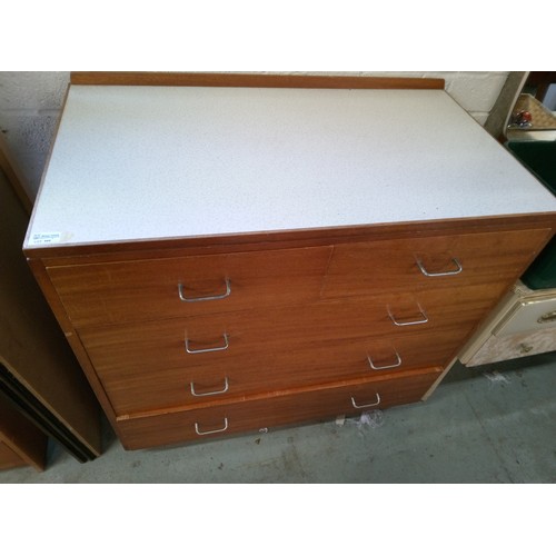 966 - Mid Century 2 Drawers over 3 Drawers Chest Of Drawers with Formica Top. 85cm H x 53cm W x 65 cm D.