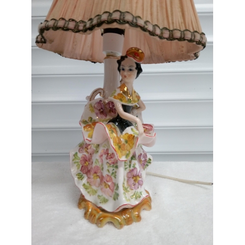 409 - Continental Porcelain Lamp Base With Shade
43cm H
Tiny Chip.