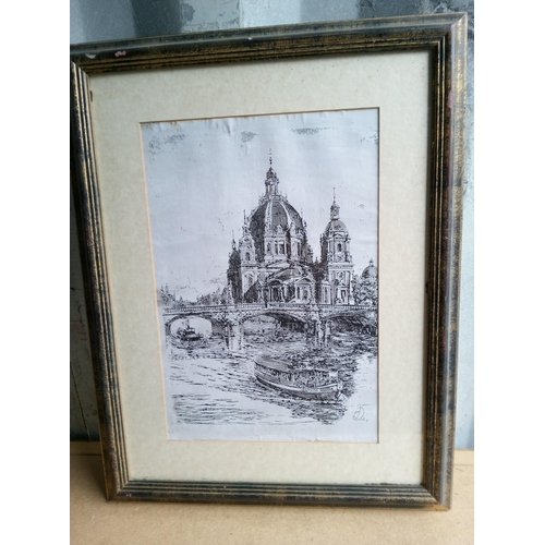 483 - Antique Etching Signed by an unknown artist. 62cm x 49cm.