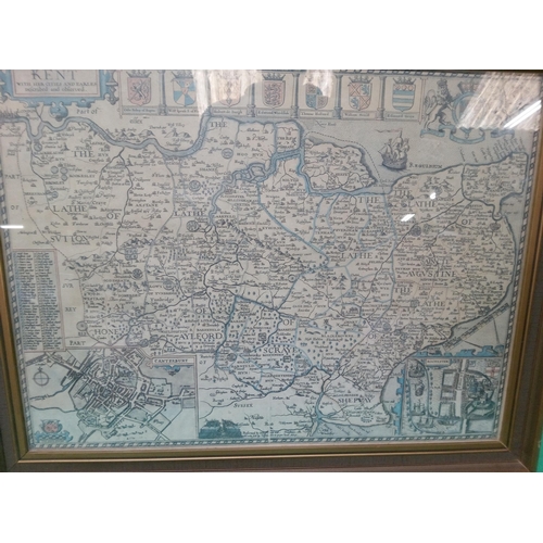 515 - Framed Map of Kent with Cities and Earles. 59cm x 46cm.