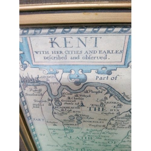 515 - Framed Map of Kent with Cities and Earles. 59cm x 46cm.