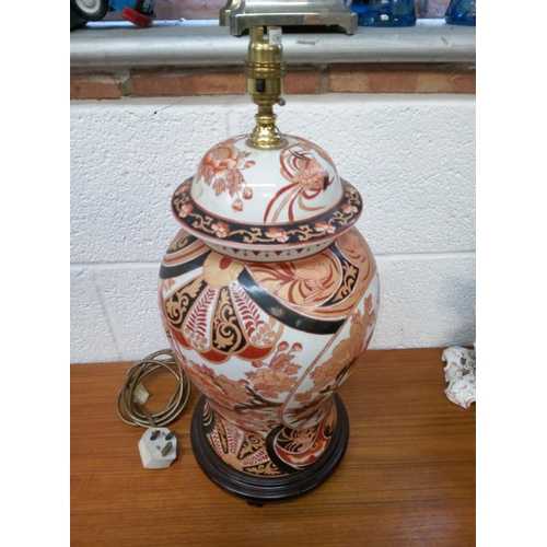 602 - A Chinese Style Lamp with Wooden Base 52cm H.