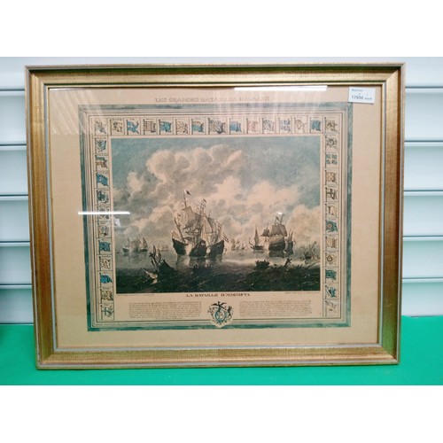 825 - Framed Print of Naval Ships, La Bataille D'augusta. 54 x 44 cm.