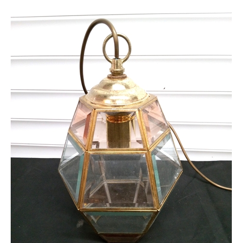 298 - A Brass Hanging Lantern with Bevelled Glass.