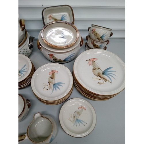 245 - Quantity of Grayshott Pottery Cockerel Design, including 4 Large Lidded Serving Dishes, 8 Dinner Pla... 