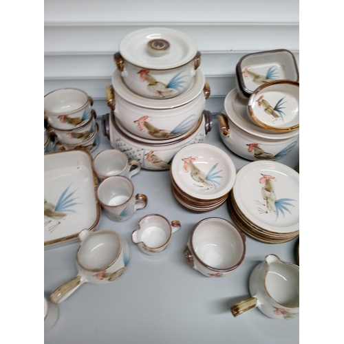 245 - Quantity of Grayshott Pottery Cockerel Design, including 4 Large Lidded Serving Dishes, 8 Dinner Pla... 