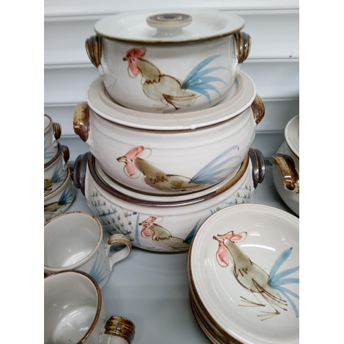 245 - Quantity of Grayshott Pottery Cockerel Design, including 4 Large Lidded Serving Dishes, 8 Dinner Pla... 