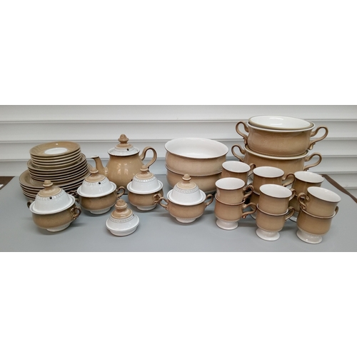 249 - Quantity of Denby Castile Brown including 2 Lidded Servers, 2 Large Bowls, Tea Pot, 4 Lidded Soup Bo... 