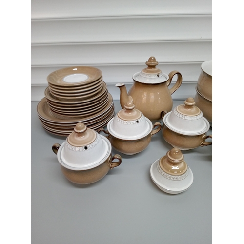 249 - Quantity of Denby Castile Brown including 2 Lidded Servers, 2 Large Bowls, Tea Pot, 4 Lidded Soup Bo... 