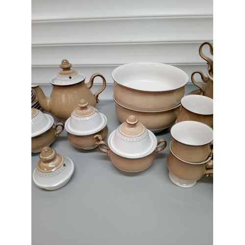 249 - Quantity of Denby Castile Brown including 2 Lidded Servers, 2 Large Bowls, Tea Pot, 4 Lidded Soup Bo... 