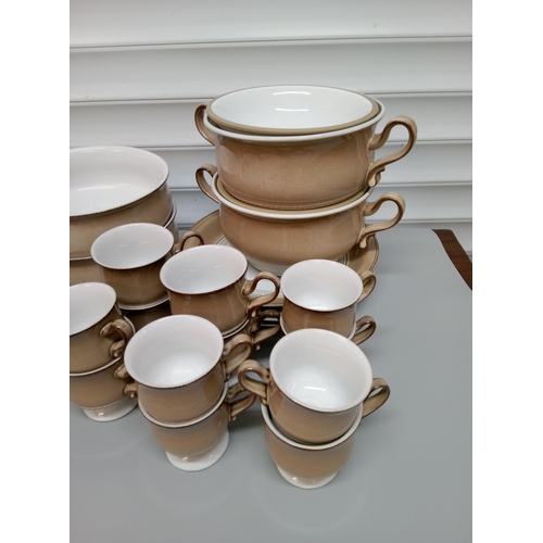 249 - Quantity of Denby Castile Brown including 2 Lidded Servers, 2 Large Bowls, Tea Pot, 4 Lidded Soup Bo... 