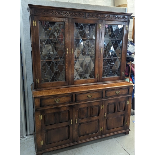 365 - Oak Buffet Side Board with Astragal Glazed Display Top. 
156cm W x 50cm D x 198cm H.

In 2 parts for... 