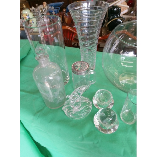 1245 - Crate of Mixed Glass including Vases, Paperweights, Storage Jars and More.