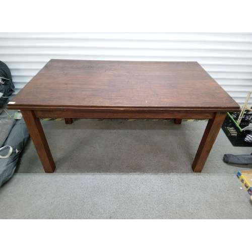 384 - Dark Wood Kitchen Table with well used top.