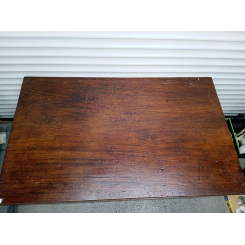 384 - Dark Wood Kitchen Table with well used top.