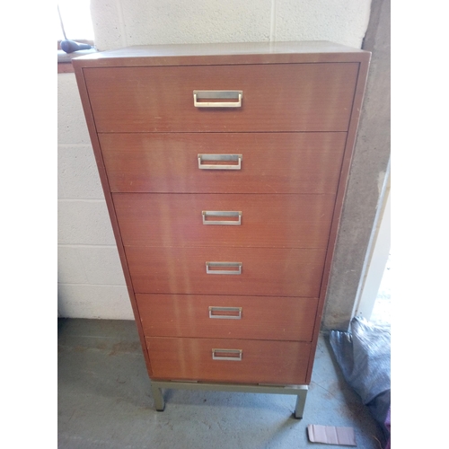 617 - G Plan Blonde Limba Tall Boy Chest Of 6 Drawers with Metal Base.