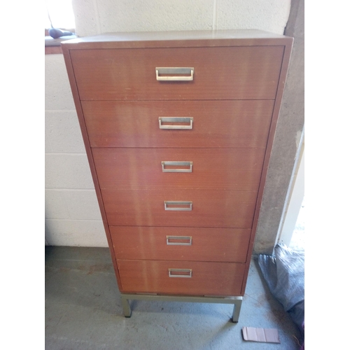 617 - G Plan Blonde Limba Tall Boy Chest Of 6 Drawers with Metal Base.